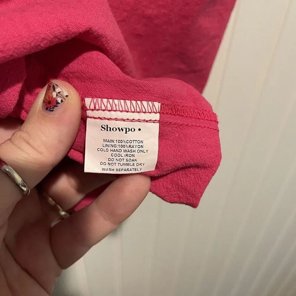 Showpo Hot Pink Whilma Mini Dress Puff Sleeves Flirty Romantic Size 16 - Picture 6 of 7